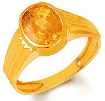 BWM GEMS Certified Natural 4.25 Ratti Yellow SapphireStone ( Pukhraj ) Panchdhatu Alloy Sapphire Gold Plated Ring