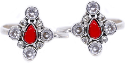 jsaj 2262 HEART SHAPE TOERING Silver Ruby, Ruby 999 Silver Plated Toe Ring