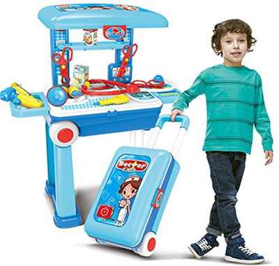 Rjshop Little Doctor Playset Case Toy 2 in 1 Doctor Medical Box with Suitcase Trolley