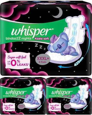Whisper bindazzZ nights koala soft XXXL+ ( 8+8+8 pads ) Sanitary Pad Sanitary Pad (Pack of 24)