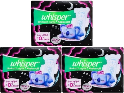 Whisper bindazzZ nights Koala Soft XXXL+ ( 4+4+4 pads ) Sanitary Pad Sanitary Pad  (Pack of 12)