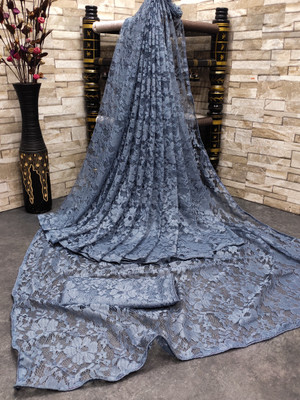 AVANTIKA FASHION Embellished, Woven, Dyed, Solid/Plain Bollywood Net Saree(Grey)