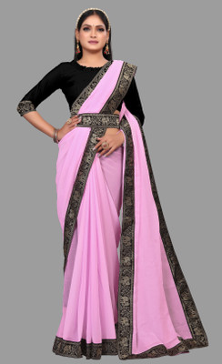 sadika Self Design, Solid/Plain Bollywood Georgette, Chiffon Saree(Pink, Black)