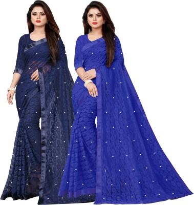 VANRAJ CREATION Embellished Bollywood Net Saree(Pack of 2, Dark Blue, Blue)