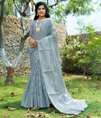 Handsel Self Design Bollywood Linen, Cotton Blend Saree(Grey)