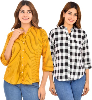 FABISHO Women Printed Casual Black, Yellow Shirt(Pack of 2)