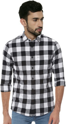 REHAN Men Checkered Casual White Shirt