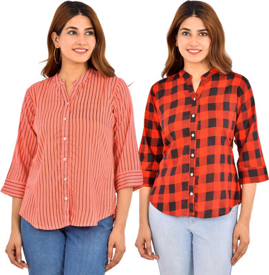 FABISHO Women Printed Casual Red, Pink Shirt(Pack of 2)