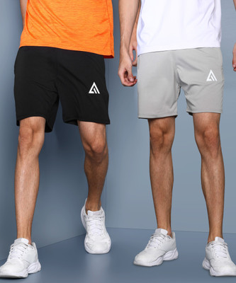 Adrenex Solid Men Black, Grey Basic Shorts, Beach Shorts, Baggy Shorts, Gym Shorts, Cycling Shorts