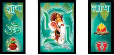 komstec 45.72 cm 3 Set of Shubh Labh Ganesha Ji Gods Frame Laminated Self Adhesive Sticker(Pack of 3)