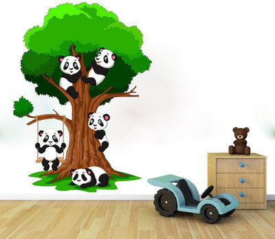 VCREATE DECOR 58 cm Panda with tree wall sticker Self Adhesive Sticker(Pack of 1)