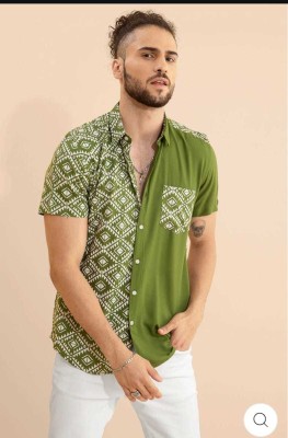 ENTNICBLISS Men Printed Casual White, Light Green Shirt