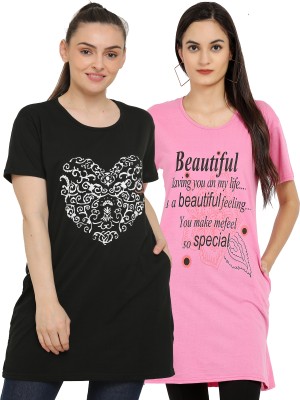 Ddaspration Printed Women Round Neck Multicolor T-Shirt