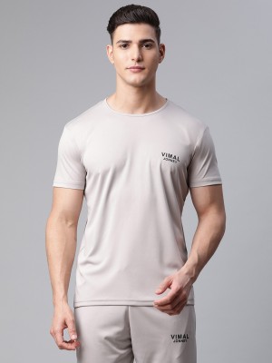 VIMAL JONNEY Solid Men Round Neck Grey T-Shirt