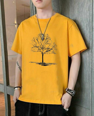 Try This Printed Men Round Neck Yellow T-Shirt