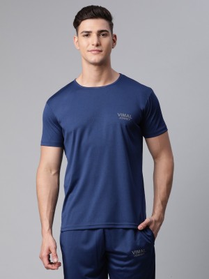 VIMAL JONNEY Solid Men Round Neck Blue T-Shirt