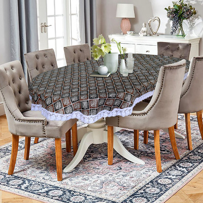 KUBER INDUSTRIES Printed 6 Seater Table Cover(Brown, Black, PVC)
