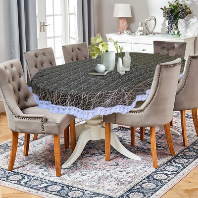 KUBER INDUSTRIES Printed 6 Seater Table Cover(Black, PVC)