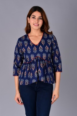 plush cotton Casual Printed Women Dark Blue Top