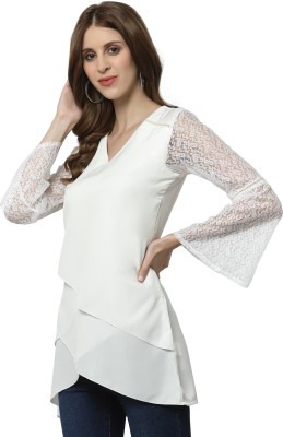 KARMIC VISION Casual Solid Women White Top