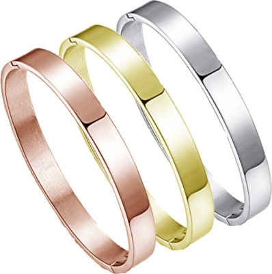 MYKI Stainless Steel Silver Coated, Gold-plated Kada(Pack of 3)