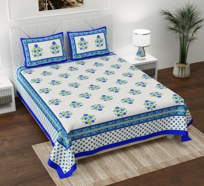 Alacrity 180 TC Cotton Double Jaipuri Prints Flat Bedsheet(Pack of 1, Dark Blue)