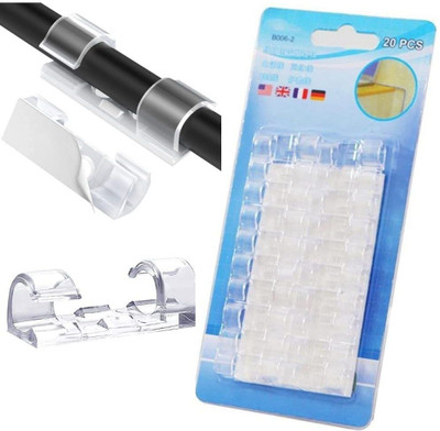 PUHBRHY 20 pc Self-Adhesive Network Charge Cable Clip Wire Organizer Cable Hanging Hooks Cable Protector(White)
