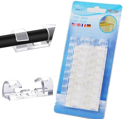 JHWOQU 16 Pcs Desktop Cable Organizer Sticky Wall Clip Wire Clips Cord Holder PC Laptop Cable Protector(White)