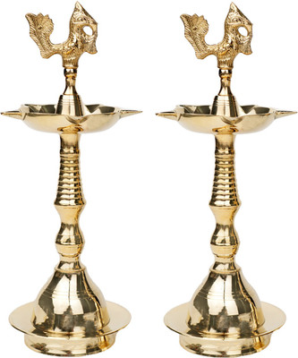 Rudra Centre Peacock Samai - Brass (Pack of 2) Table Diya Set(Height: 9.2 inch)
