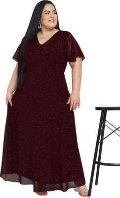 wild U Women Gown Maroon, Gold Maxi/Full Length Dress
