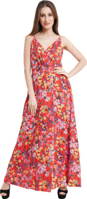 miss haute Women Fit and Flare Red Maxi/Full Length Dress
