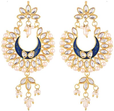 Bandish Women's Blue Meenakari Kundan and Pearl Alloy Chandbali Earring