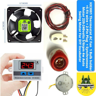TechSupreme W3001 Digital Temperature Controller+ AC FAN +AC Motor for DIY Incubator Temperature Sensor and Controller Electronic Hobby Kit TechSupreme W3001 Digital Temperature Controller+ AC FAN +AC Motor for DIY Incubator Temperature Sensor and Controller Electronic Hobby Kit