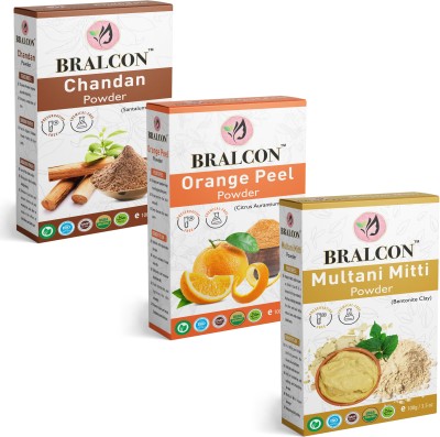 BRALCON Organic Chandan, Orange, Multani Mitti Powder Combo-(100g x3 Pack)|For Face Pack(300 g)