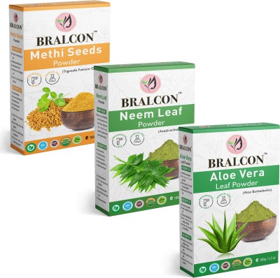 BRALCON Organic Methi/Fenugreek, Neem, Aloe Vera Leaf Powder Combo-(100g x 3)| Face Pack(300 g)