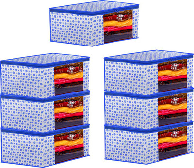 AARON INC Garment Cover Dot Printed Foldable, Non-Woven Saree Cover/Organizer With Transparent Window BB_07(Blue)