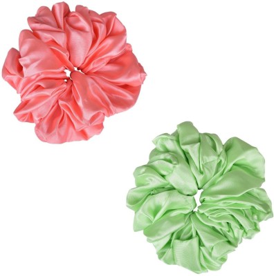 RHYNISH Satin Silk Hijab/Volumizer Hair Scrunchies Rubber Band(Green, Orange)