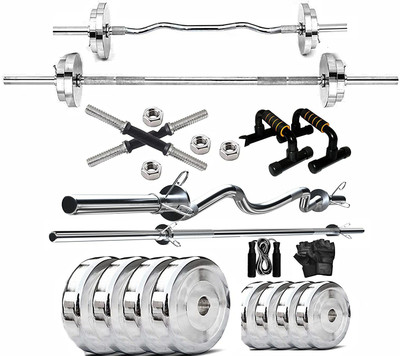 HACKERX 10 kg Steel Plates (2.5KGX4) 3FT Curl & 3FT Straight 28mm Rod Home Gym Combo