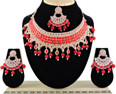 VATSALYA creation Alloy Gold-plated Red Jewellery Set(Pack of 1)