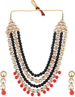 White pearl Alloy Gold-plated Black, Red, White Jewellery Set(Pack of 1)