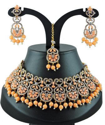VATSALYA creation Alloy Gold-plated Beige Jewellery Set(Pack of 1)