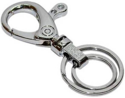 Deethyas Fashion One Press Lock Open Hook Keychain With 2 Rings Silver Plated Metal Key Chain
