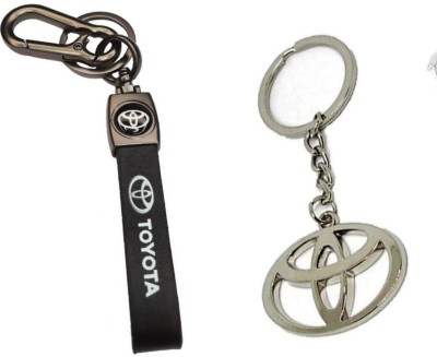 Blue Aura Combo of Toyota Logo Metal & Toyota Strip leather keychain Key Chain