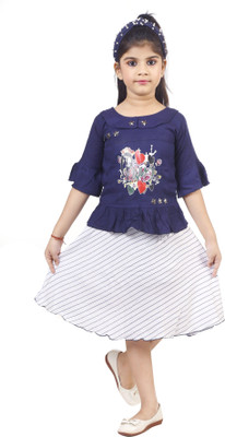 VASTRA FAB Girls Casual Top Skirt(Blue,white)