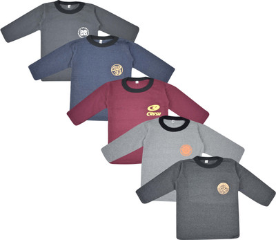 Jisha Baby Boys Self Design Wool Blend Regular T Shirt(Multicolor, Pack of 5)