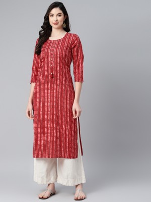 PIROH Women Printed Straight Kurta(Red)