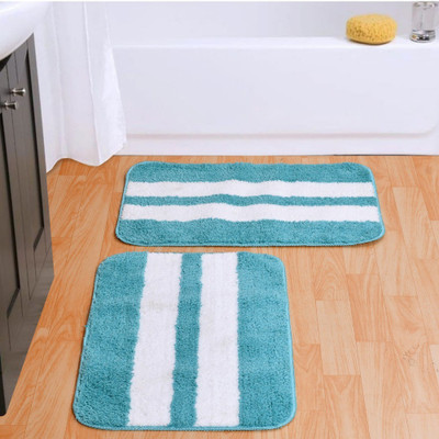 ZAIRE HOME Microfiber Bathroom Mat(Aqua, Medium, Pack of 2)