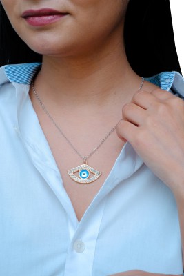 Kanya designs Beautiful Evil Eye Necklace with golden color chain with diamond coated pedant Sterling Silver Stone Pendant