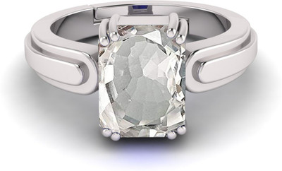 Pranjal Gems Original 8.25 Ratti White Sapphire Pukhraj Gem Stone Ring With leb certificate Brass Sapphire Ring
