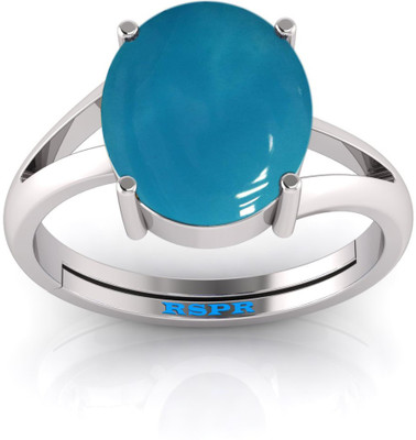 TODANI JEMS Natural 9.25 Ratti Firoja Turquoise Gemstone Ring With Lab Certificate Metal Turquoise Silver Plated Ring